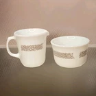 Pyrex Vintage Creamer and Sugar Bowl Set Gold Design Corning NY USA 19 & 23