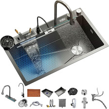 Kitchen Sink 304 Stainless Steel Undermount Sink Drop in Single Bowl, Waterfall,