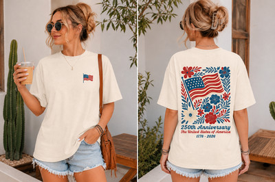 Comfort Colors USA 250th Anniversary Shirt, 4th Of July Floral America Flag Tee