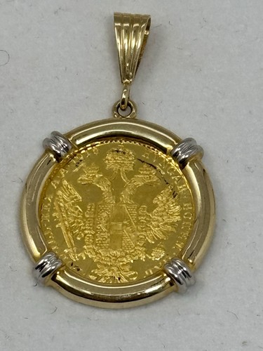 1 Austria Gold Ducat Coin Pendant, 1915 Ducat in 14Kt Gold Bezel - Stunning - Picture 6 of 7