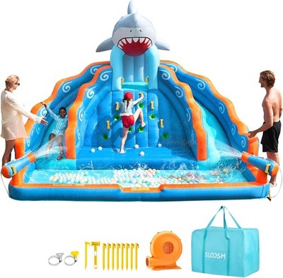 Inflatable Water Slide Park for Kids, 6 in 1 Bounce House Double Slides Bouncy C