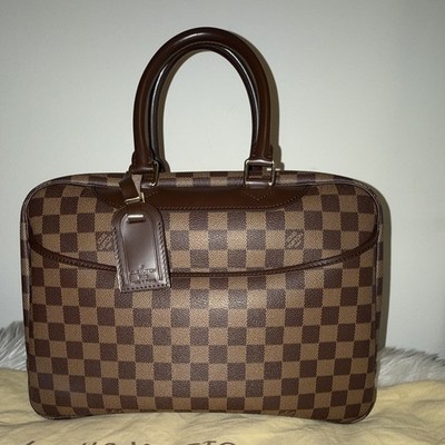 Louis Vuitton Damier Checkered Top Handle Bag Brown Zip Lock & Key