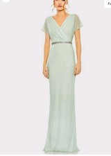 NWT Mac Duggal Sage Beaded Long Column Dress Size 8 Flaws #93994