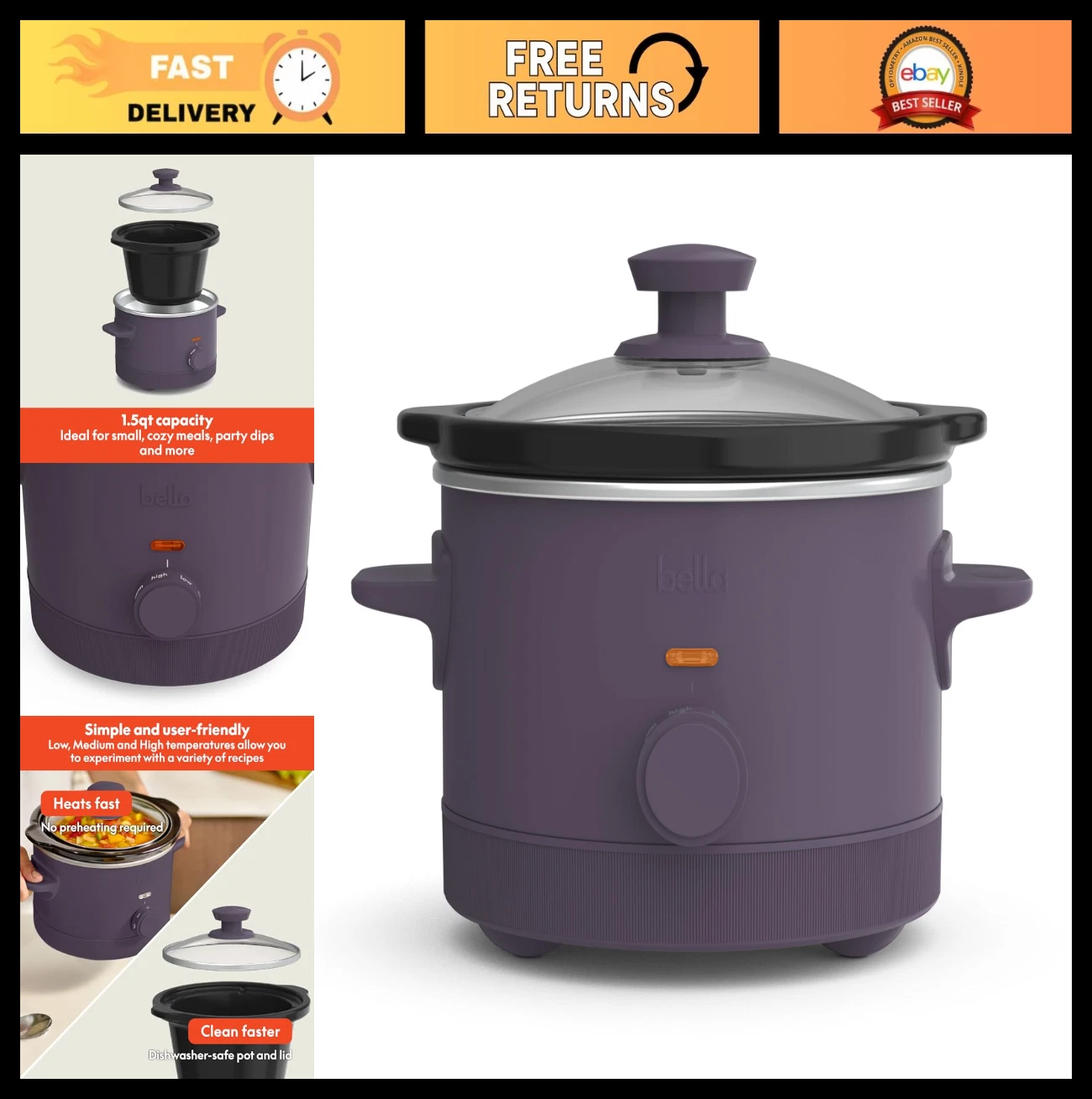 1.5 Qt Slow Cooker, 3 Heat Settings, Ceramic Nonstick, Dishwasher Safe, Glass Li
Opens in a new wind