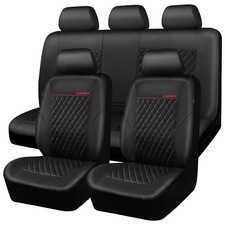 Quilting Faux Leather Car Seat Covers Full Set, Waterproof Black Deluxe Premium