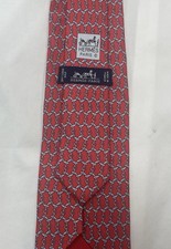 Hermes 100 Silk Men s Tie Red Filet De Bride Chain Pattern 605789 IA