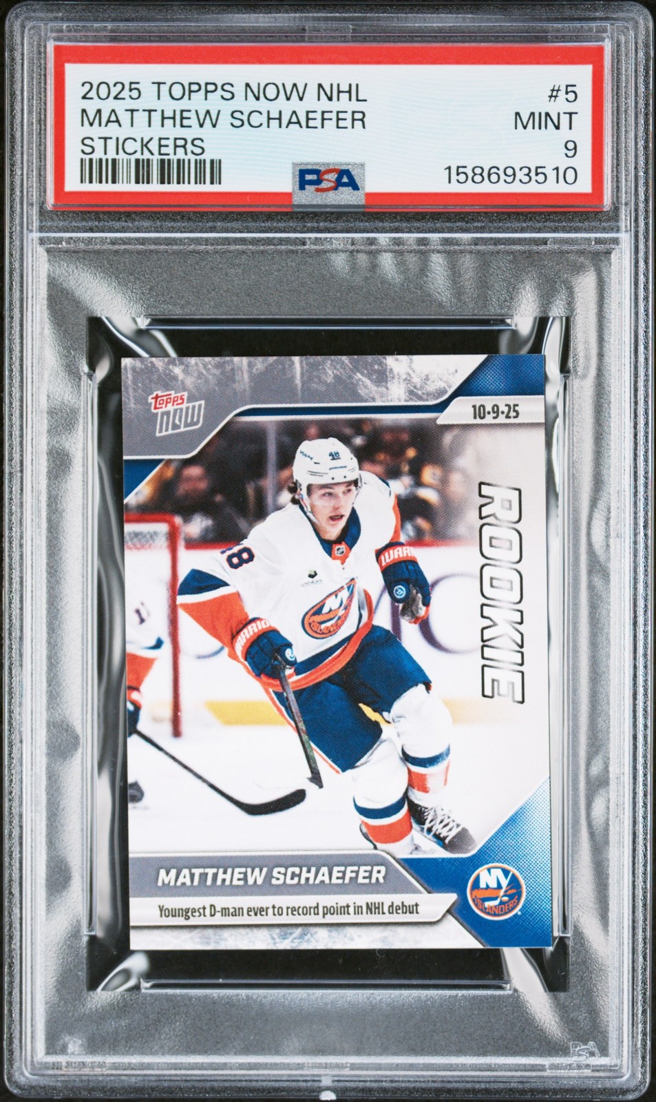 2025 TOPPS NOW NHL STICKERS #5 MATTHEW SCHAEFER PSA 9