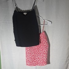 J. Crew Lot Of 2 Scalloped Edge Tanktops Red White Floral & Black Flowy Size S