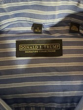 Donald J Trump Signature Collection Shirt 17 34/35 Blue Striped French Cuff