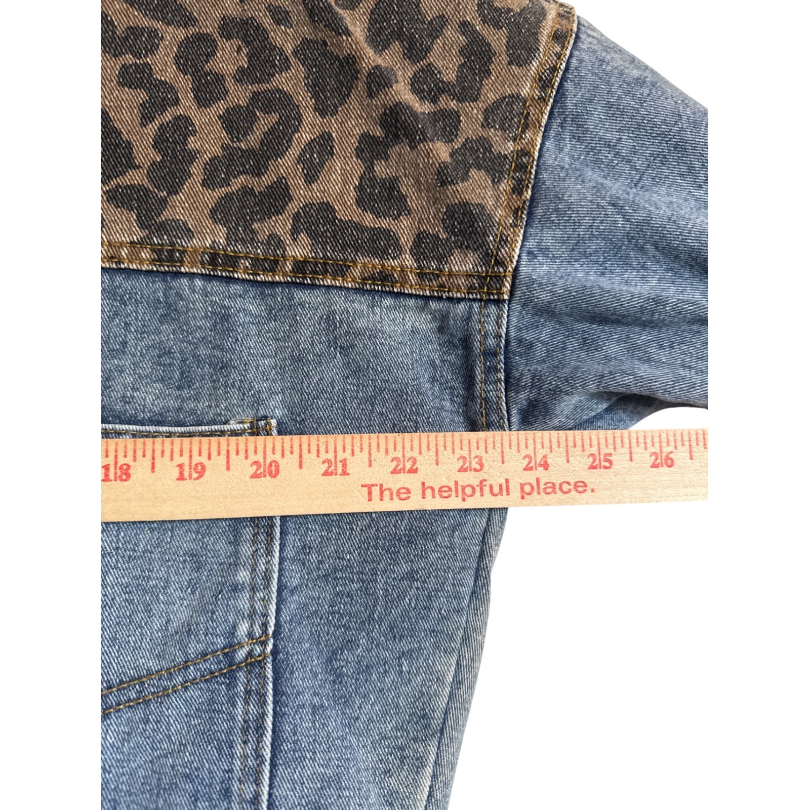 Distressed Denim Jacket Leopard Print Patchwork W… - image 6