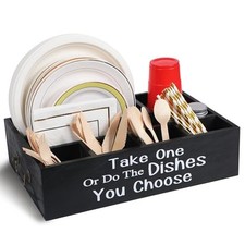 Large Paper Plate Holder Utensil Caddy Organizer for Countertop,Cups,Forks