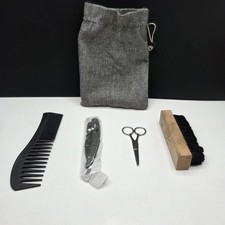 Beard Grooming Kit Straight Razor Scissors Brush Comb Set Silver Black