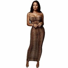 SALES Brown Black Animal Print Sleeveless Bodycon Long Maxi Dress Size 8/10