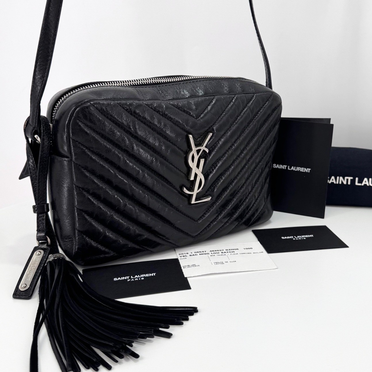 Borsa a tracolla Saint Laurent Matelassé Monogram Lou fotocamera nera 468537 140472085