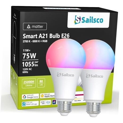 Matter Smart Light Bulbs A21, E26 LED Light Smart Bulb,Color Changing Light-image