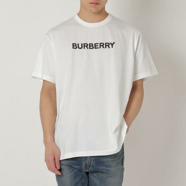 Tシャツ・カットソー BURBERRY White Cotton T-Shirt BURBERRY Men's T-shirt Short Sleeve Bold Logo Cotton White