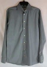 Eton Mens Button Up Microcheck Geometric Pattern Gray Slim Poplin Shirt 15.5