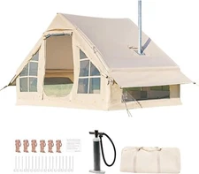 H&ZT 6 Person Inflatable Camping Tent, Waterproof Blow Up Tent with Stove Jack