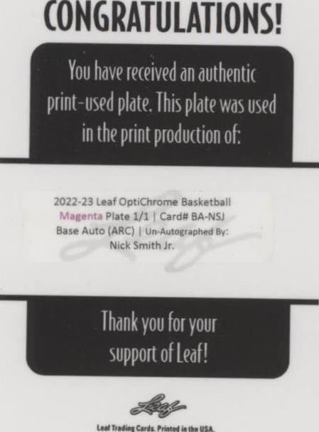 2022-23 Leaf Optichrome - Nick Smith Jr. #BA-NSJ for sale | eBay 2022-23 Leaf Optichrome - Nick Smith Jr. #BA-NSJ for sale | eBay