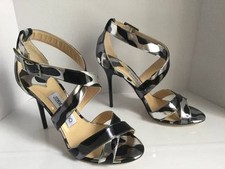 JIMMY CHOO LOTTIE METALLIC LEOPARD PRINT LEATHER SANDALS sz 37 STUNNING