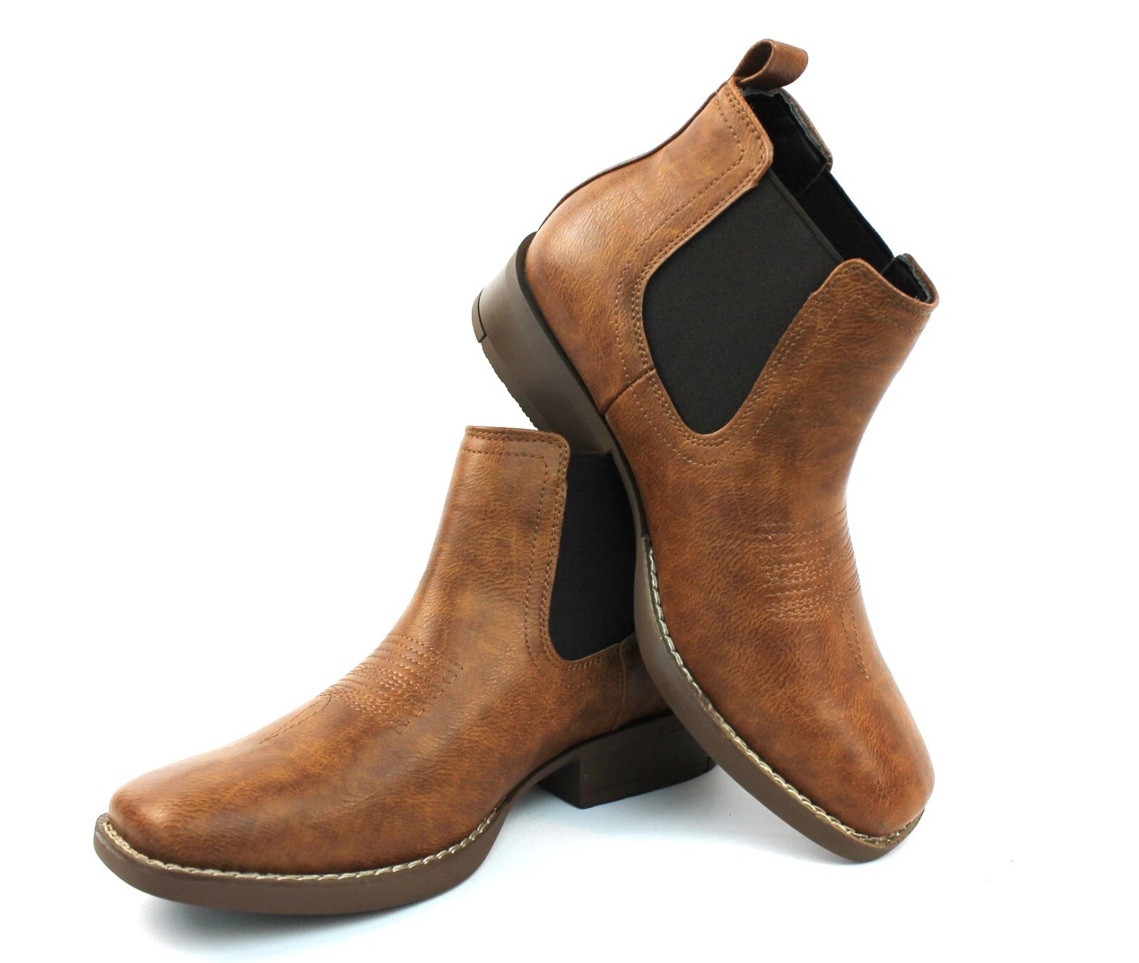 Brown Men's Square Toe Cowboy Western Boots Leather Pull On Ankle High ÃZARMAN