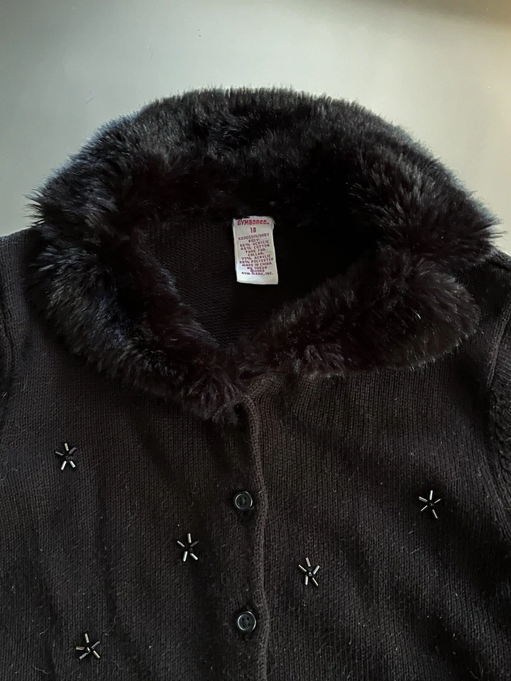 Vintage Gymboree Knit Sweater Sz 10 Faux Fur Collar Bead Snowflakes Ruffle Cuff - Image 2 of 4