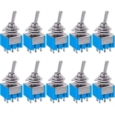 10Pcs Mini DPDT Toggle Switch 6-Pin 2 Position ON/ON 6A 125VAC