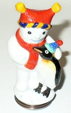 HALCYON DAYS ENGLISH ENAMEL BOX- SNOWMAN & PENGUIN - CHRISTMAS BONBONNIERE - MIB