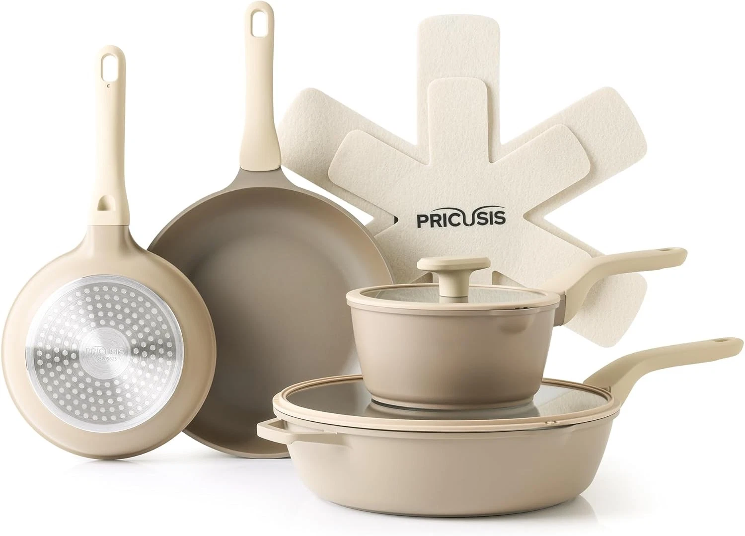 PRICUSIS Nonstick Pots and Pans Set, 9 Pieces Cookware Induction Honey Blush
