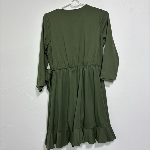 GB Girls Green Faux Wrap Dress XL Youth Long Sleeve Flowy Casual Stretch - Picture 7 of 16