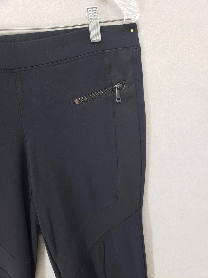 Pantalones Express Mujer Medianos Negros Pull On Cremallera Bolsillo Elastizados Ajustados Moto Panel Foto 3 de 4