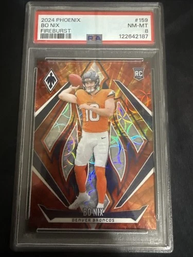2024 Panini Phoenix - Rookies Bo Nix #159 Fire Burst /350 (RC) PSA 8