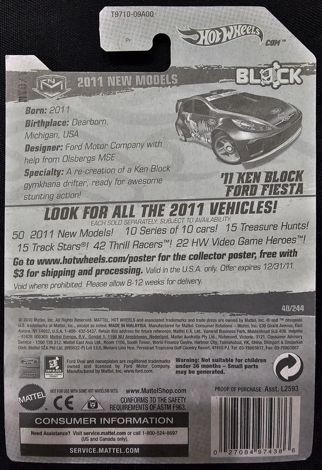 HOT WHEELS * 2011 * NEW MODELS * KEN BLOCK * FORD FIESTA * HOONIGAN * BLACK - Image 4 of 4