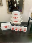 McKee Red Sailboat Bell Shape Mixing bowls * Butter Dish * 4 Piece Shaker Set