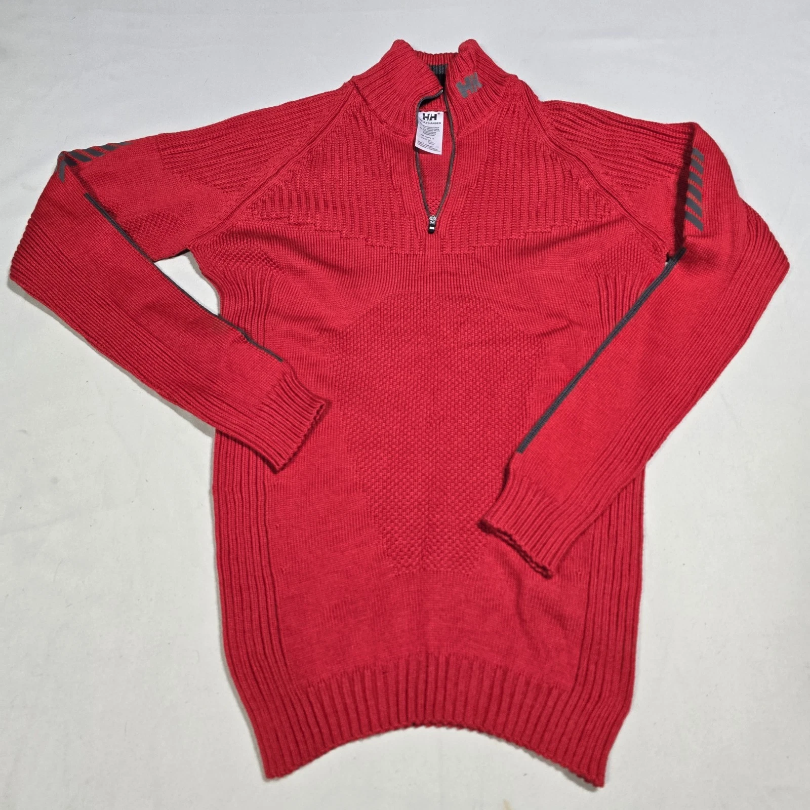 Helly Hansen Merino Wool Base Layer Mens Medium Red Quarter Zip Knit Sweater