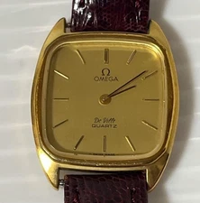 Vintage OMEGA De Ville Square Gold Quartz Dress Watch HIRSCH Leather Strap