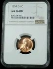1957-D 1C NGC MS 66 RD Lincoln Wheat Cent #3515