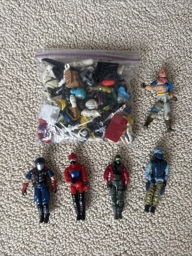 Vintage Hasbro GI Joe Weapons Parts and Accessories Lot with 5 Figures