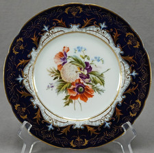 Antique Fischer & Mieg Hand Painted Multicolor Floral Cobalt & Gold Plate A