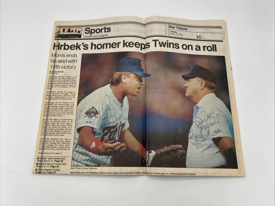 明尼苏达双胞胎肯特HRBEK签名体育杂志杜尔伍德·梅里尔·贝克特真品证明 — 第 2/2 张图片