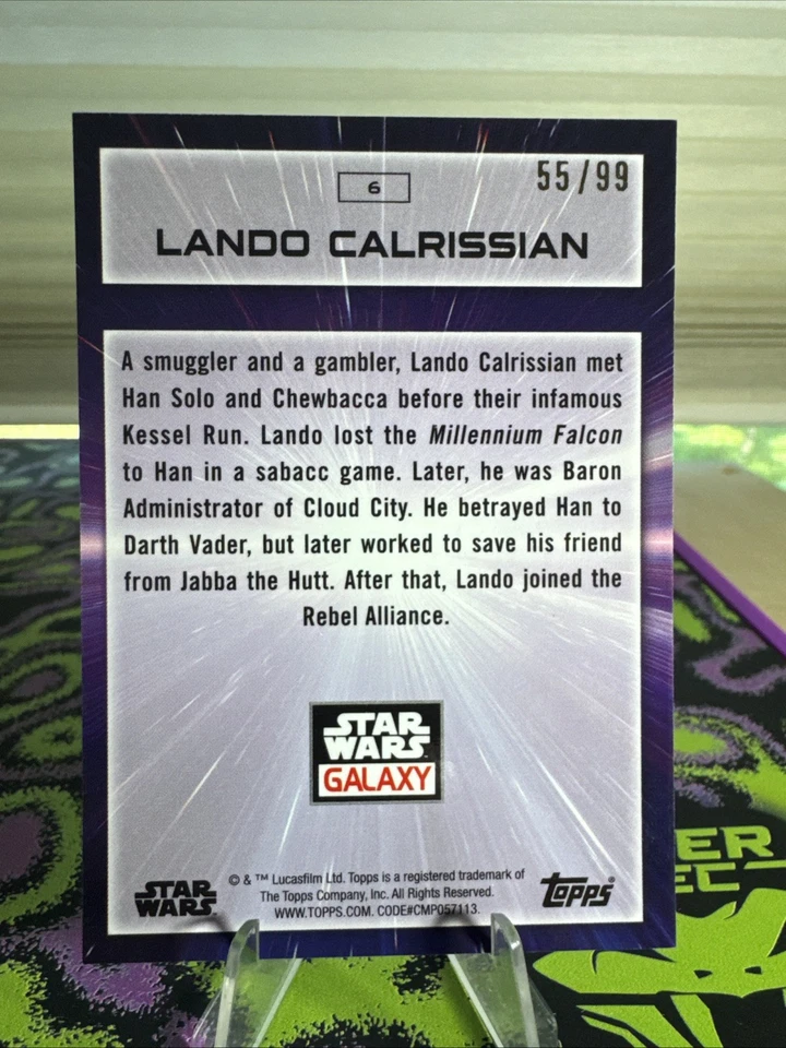 2022 Chrome Star Wars Galaxy Wave Refractor #/99 Lando Calrissian #6 - Image 2 of 2