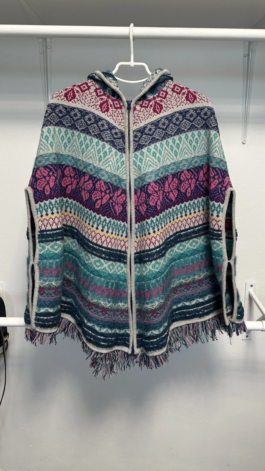 IVKO Multicolor Poncho Knit Patchwork Sweater Colorful Boho Zip Size 36/38
Opens in a new window or