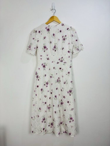 Abito donna bambino Nobodys taglia 10 bianco viola floreale midi ricamato anglaise - Foto 2 di 9