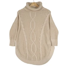 Express Cable Knit Turtleneck Sweater Womens Size Small Cream Winter Casual