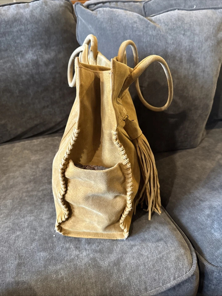 Suede Large Hobo Shoulder Bag With Fringe Camel Color Women’s Used - Image 4 of 4