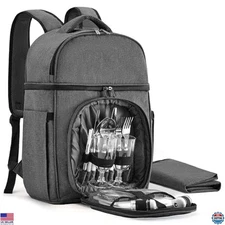 Deluxe Picnic Backpack Set for 2 - Insulated Cooler, Blanket & Cutlery Gift