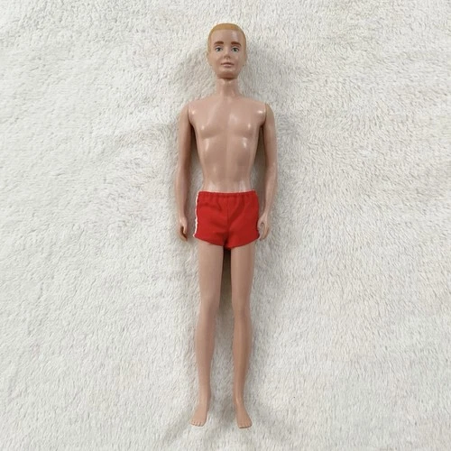 Vintage 1961–63 Ken Doll Japan Flocked Hair w/ Original Red Trunks Mattel