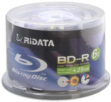 100-Pak 6X 25GB Ritek/Ridata White Inkjet Hub Printable BLU-RAY BD-Rs in Cakebox
