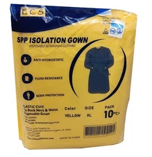 Yellow Disposable Isolation Gown NonWoven SPP Elastic Cuff 20gsm, 10pcs
