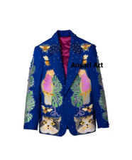 Men's Blue 2pc Custom made Floral Embroidered western wedding Designer outfits